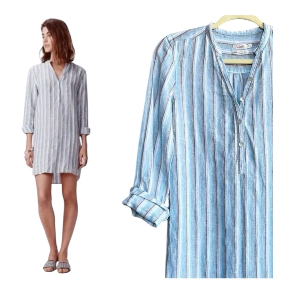 Faherty 100% Linen Striped Tunic Shirt Dress